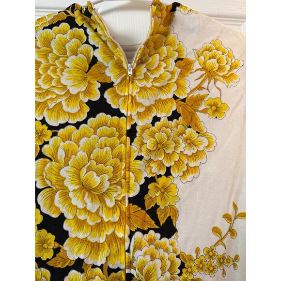 70s Vintage Mr Dino RARE Yellow Floral Mod Long SleeveSize 10 Zip Signed Blouse - Picture 8 of 10